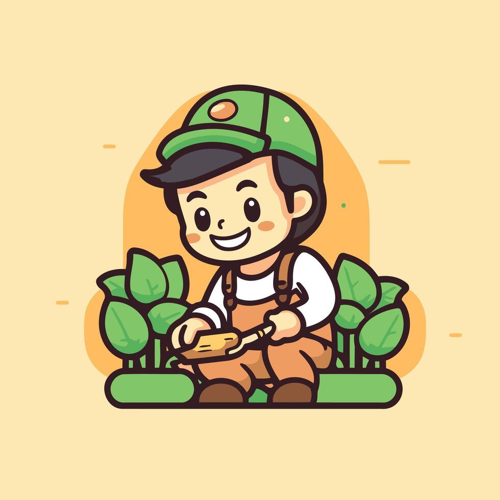 A cartoon farmer with a hat and green hat sitting on a bench vector