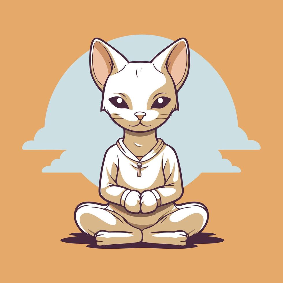 A cartoon cat sitting in a lotus position vector