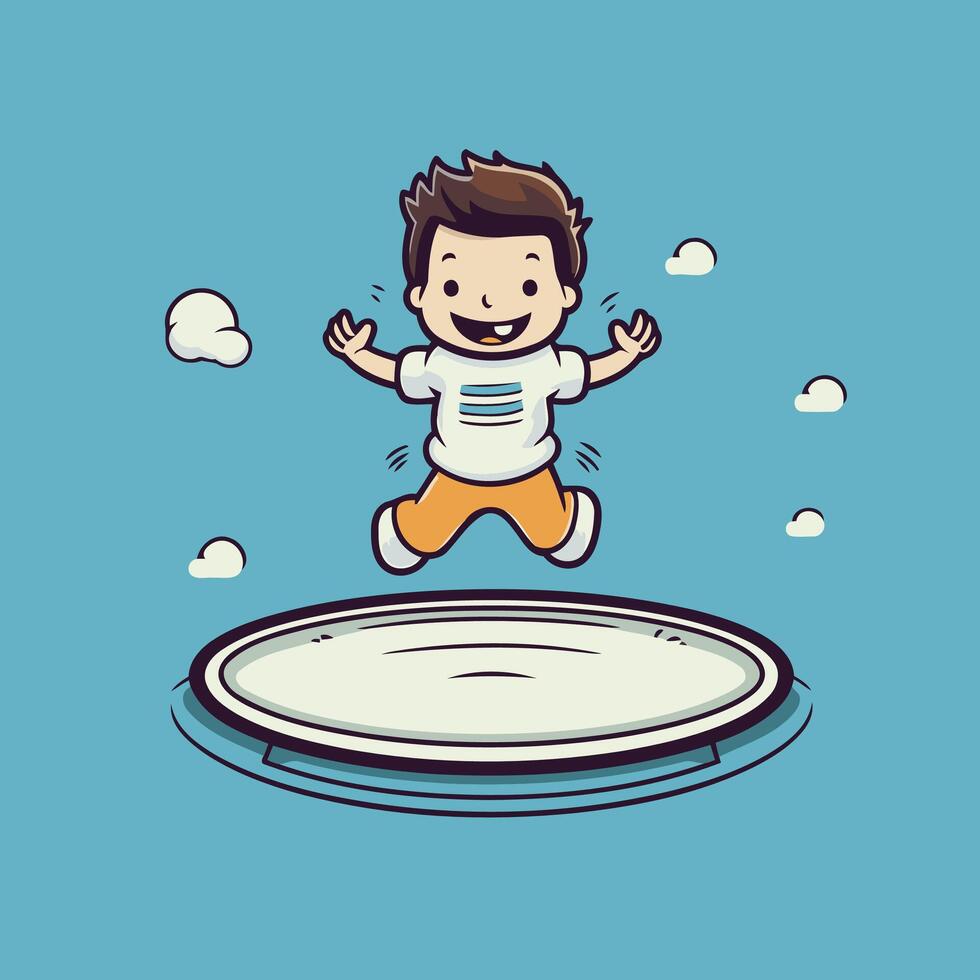 Cartoon boy jumping on trampoline vector