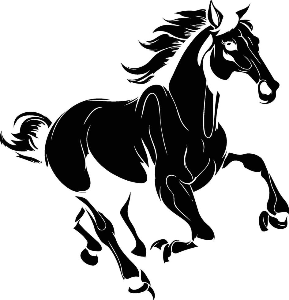 Black and white horse running vector