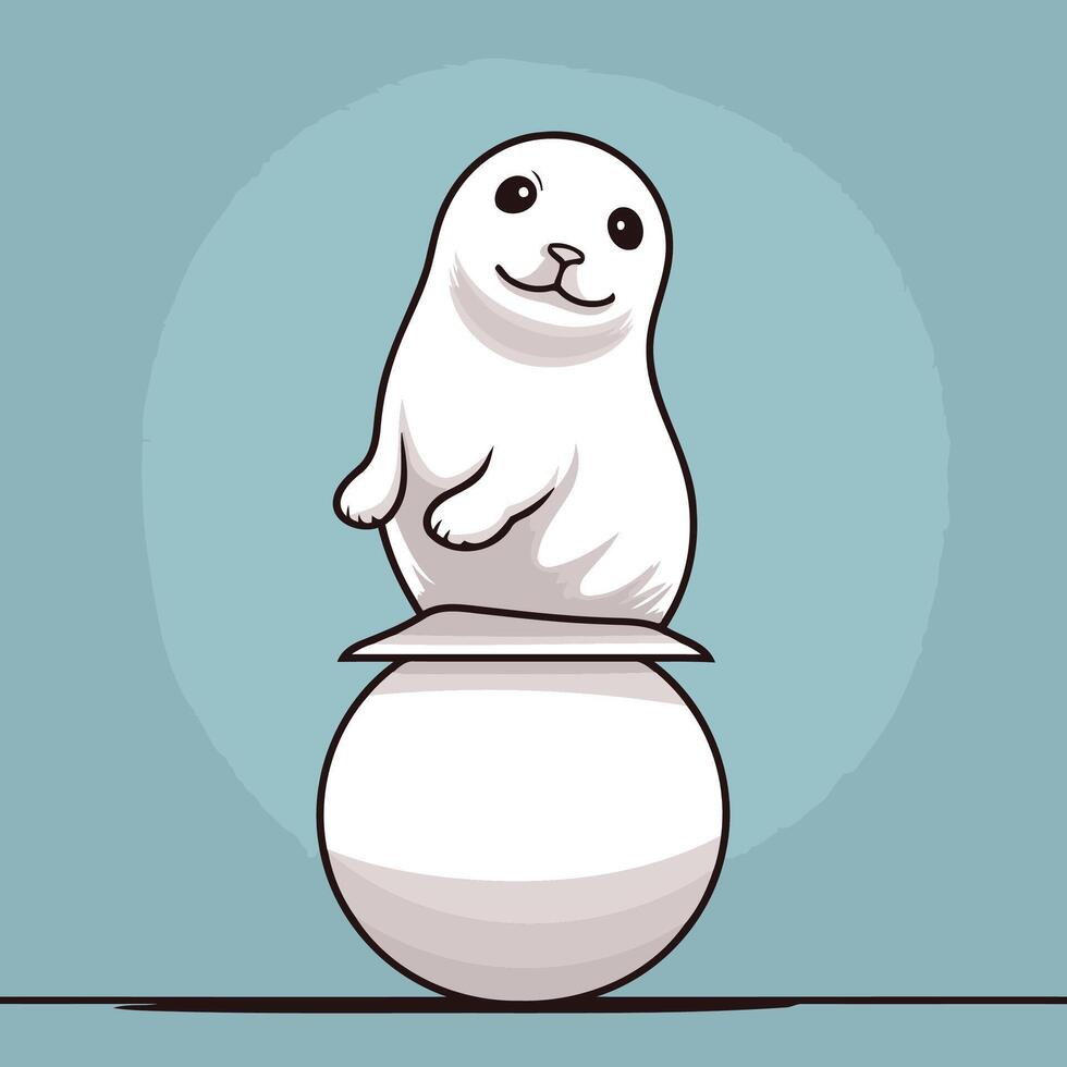 A cartoon seal sitting on top of a ball vector