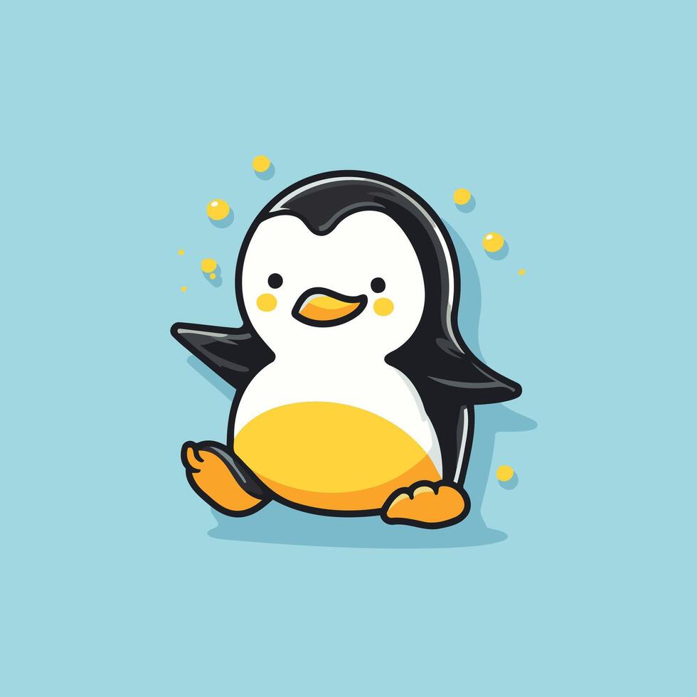 A cute penguin with a yellow beak and black feet vector