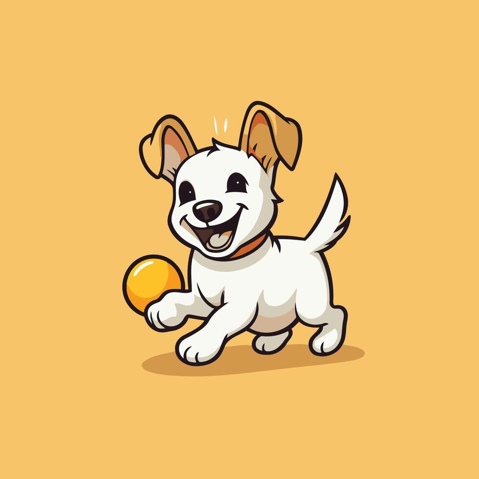 A cartoon dog running with a ball vector
