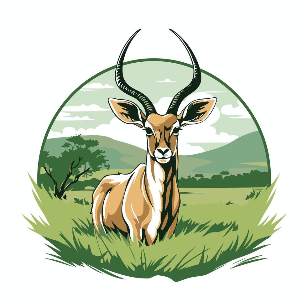 Antelope in the grass with mountains in the background vector