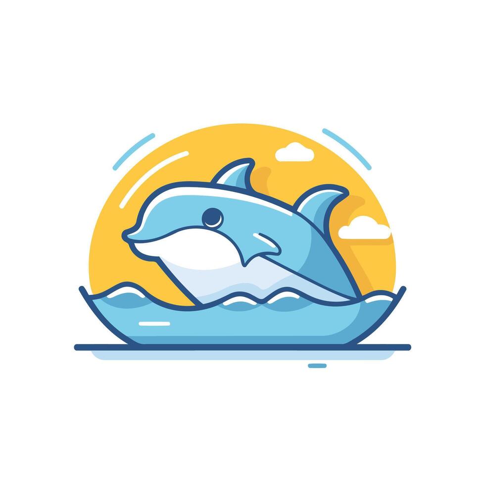Dolphin in the water with sun and clouds vector