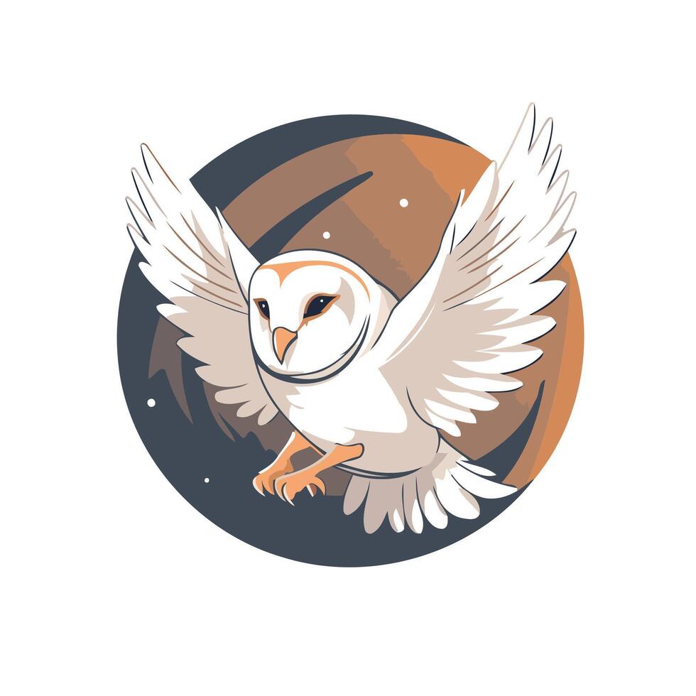 An owl flying in the sky with its wings spread out vector