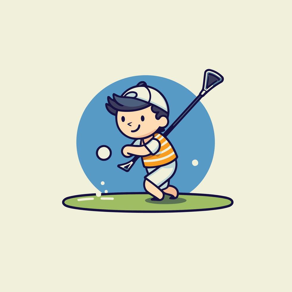 A cartoon boy playing golf with a ball vector
