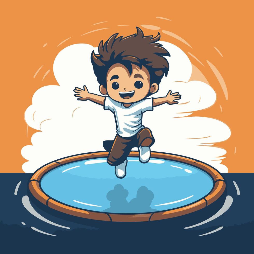 Cartoon boy jumping on trampoline vector