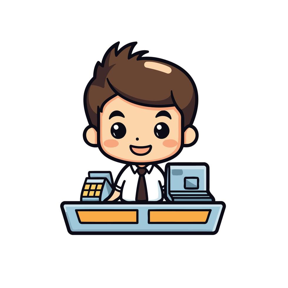 Cartoon cashier with calculator and computer vector