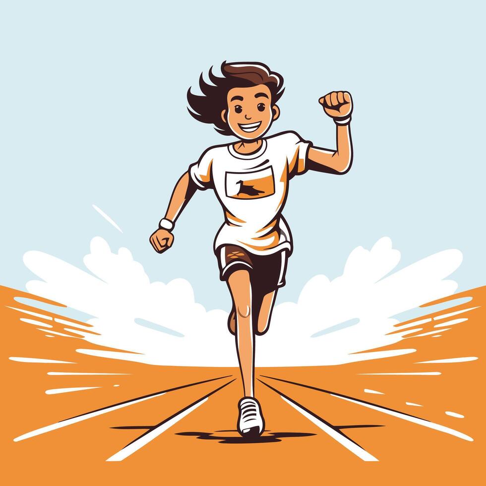A cartoon girl running on the track vector