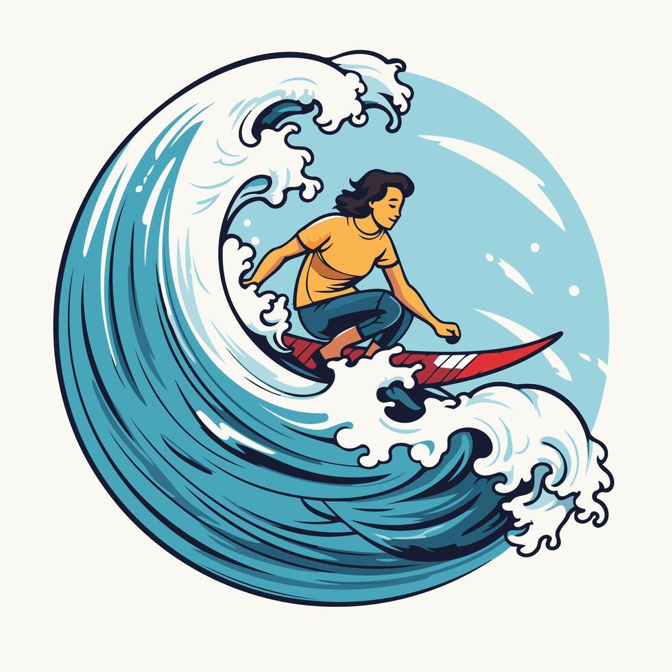A man riding a wave on a surfboard vector