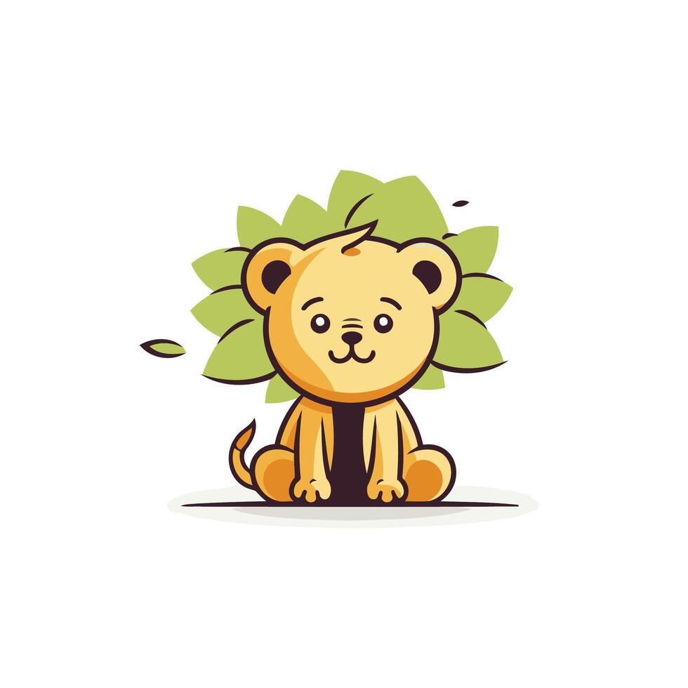 A cartoon lion sitting on a green leaf vector