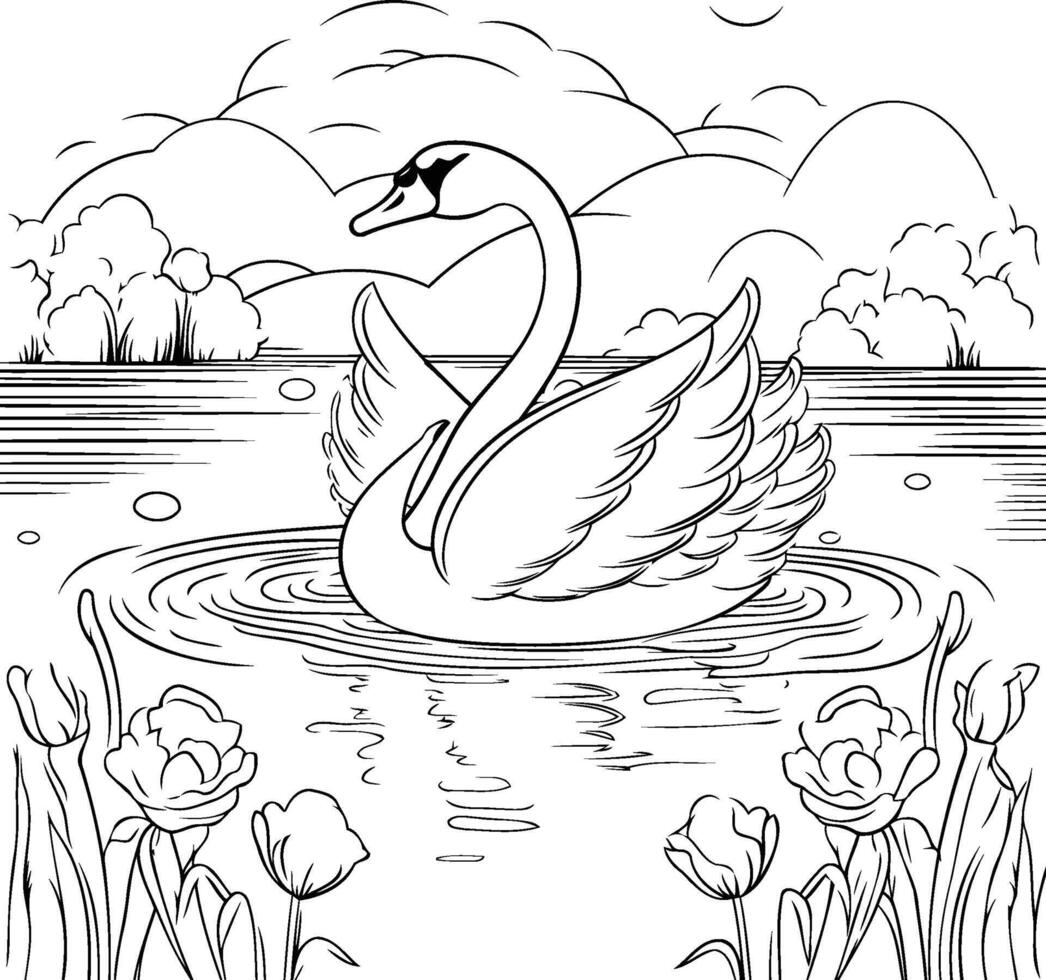 Swan coloring pages for kids vector