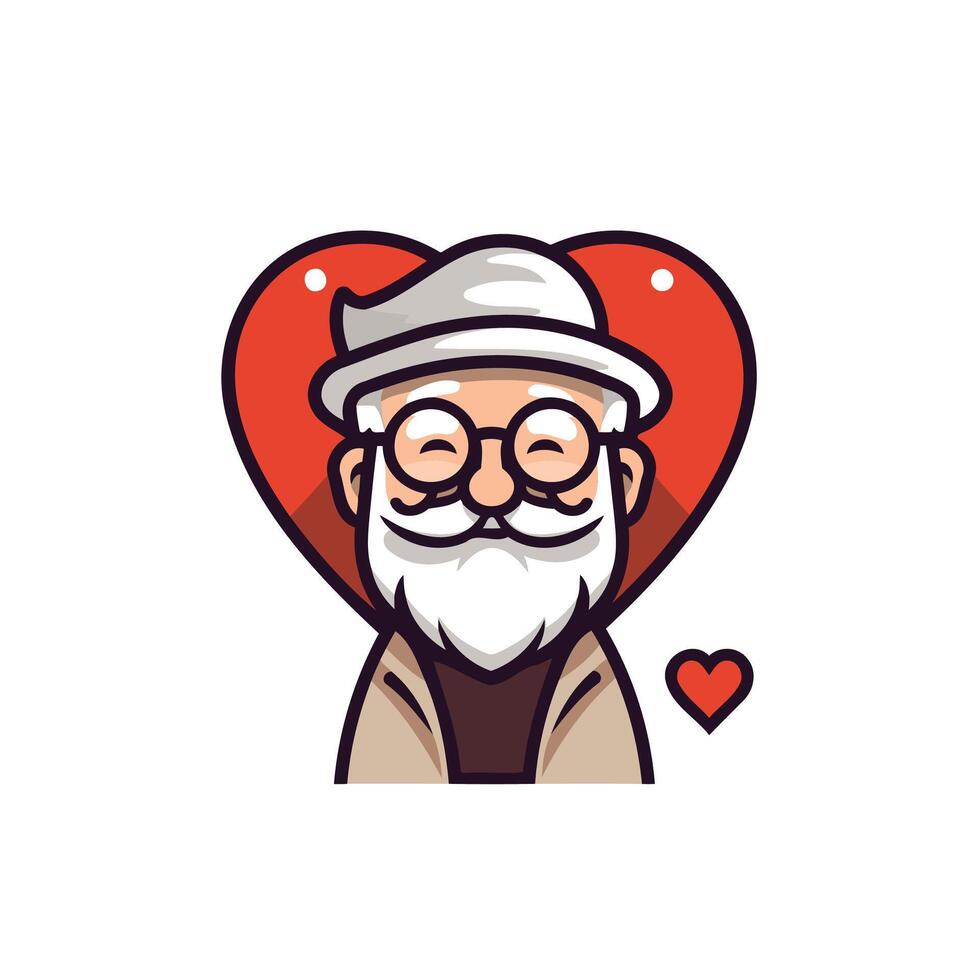 An old man with a beard and glasses is holding a heart vector