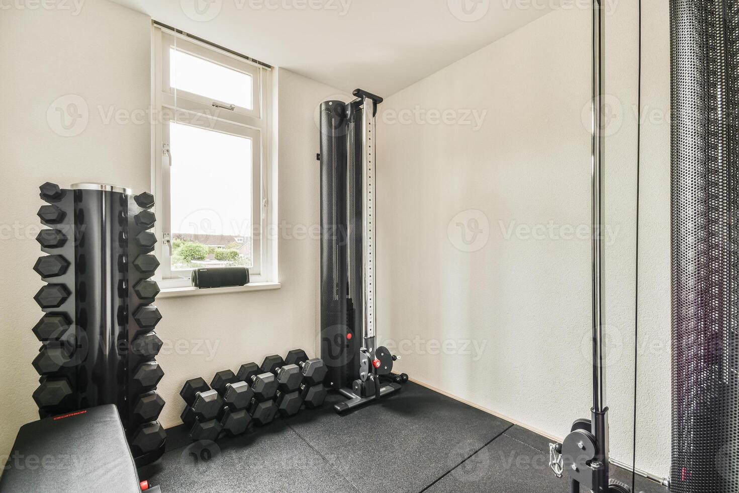 A gym room with weights and equipment photo