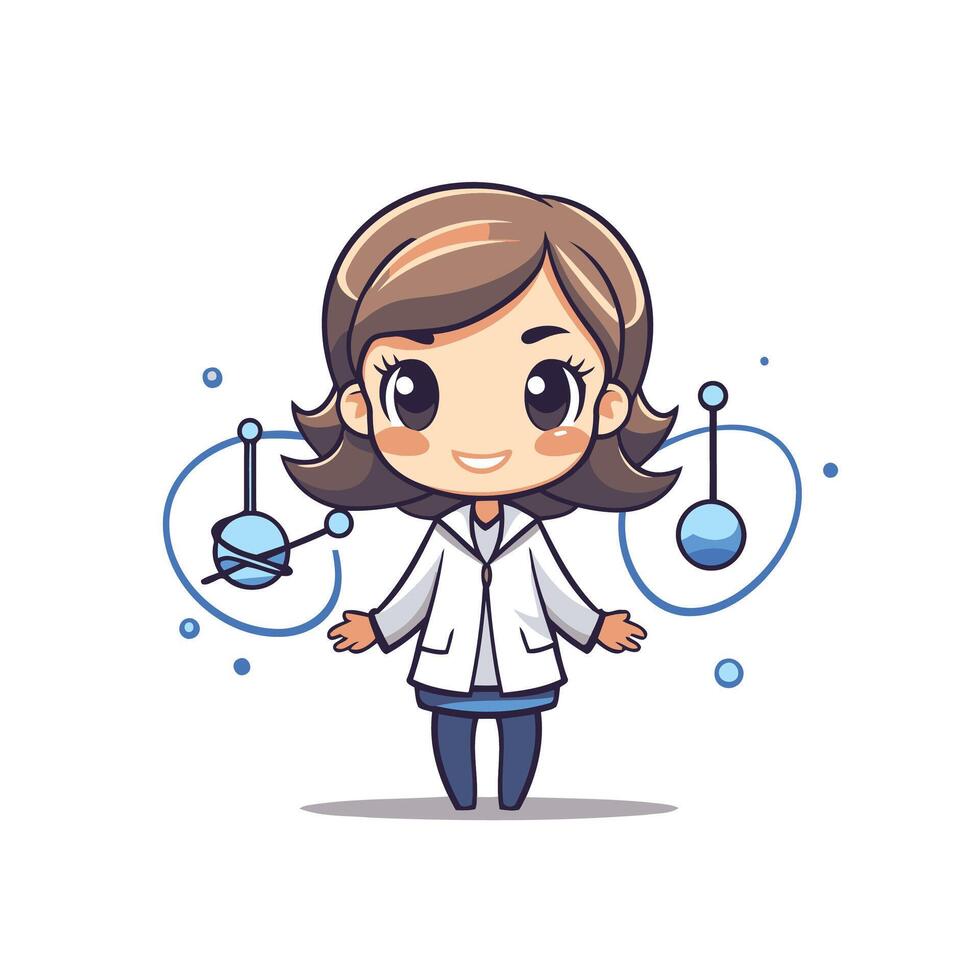 A cartoon girl in a lab coat holding a science experiment vector