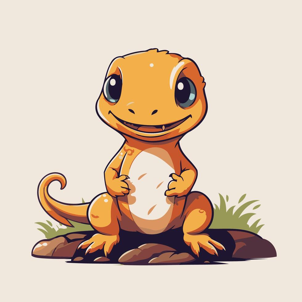 A cartoon lizard sitting on a rock vector