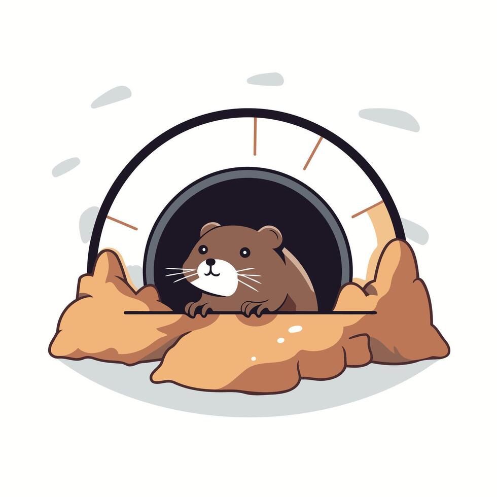 An illustration of a beaver in a hole vector