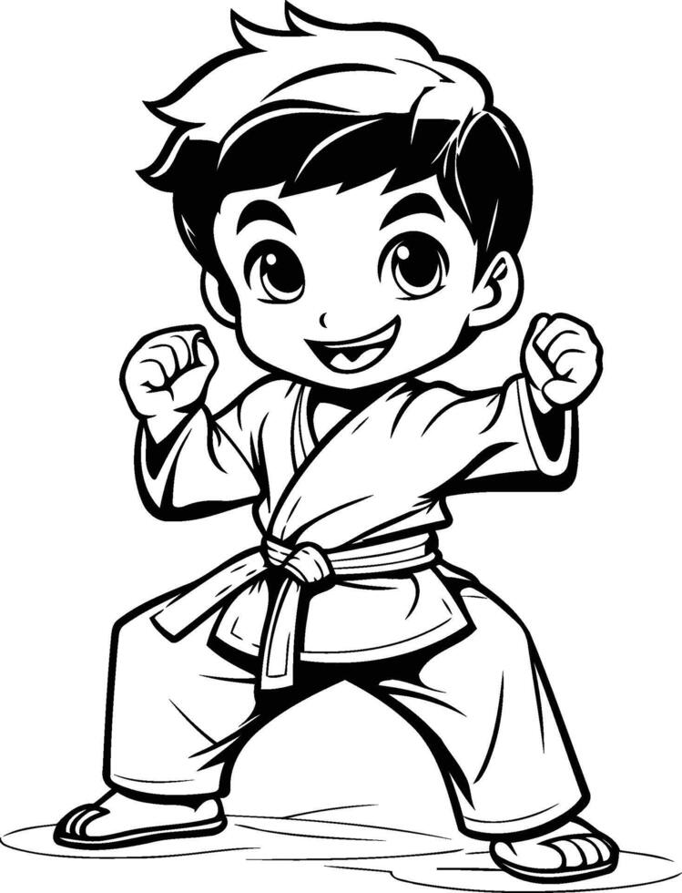 Karate boy coloring pages vector