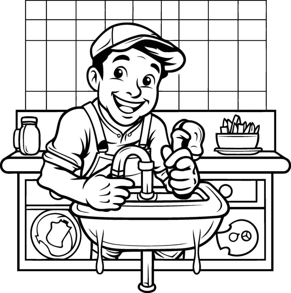 Coloring pages for kids with a plumber vector