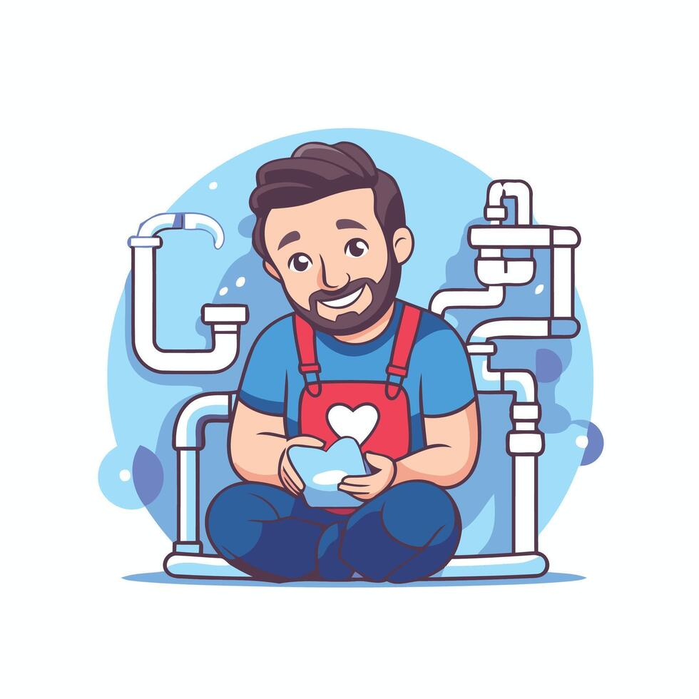 A man with a heart in his hand sitting on a pipe vector