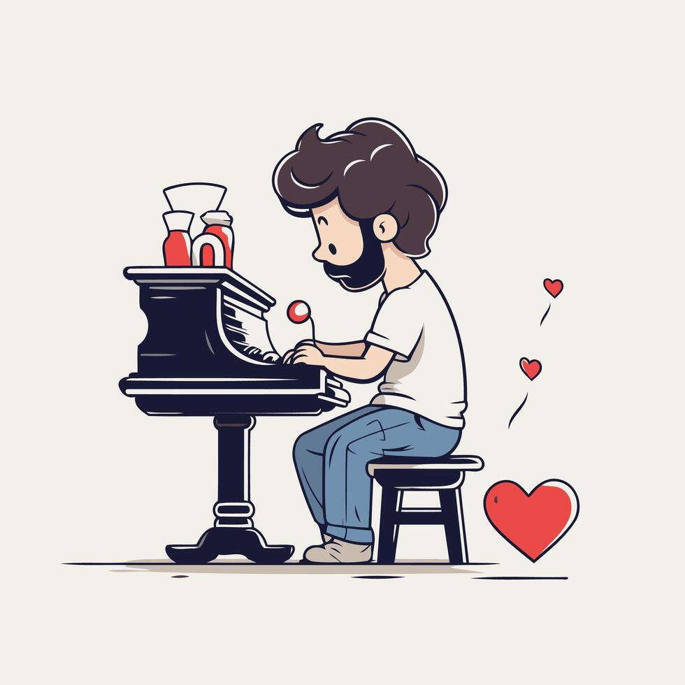 A man is playing the piano and holding a heart vector