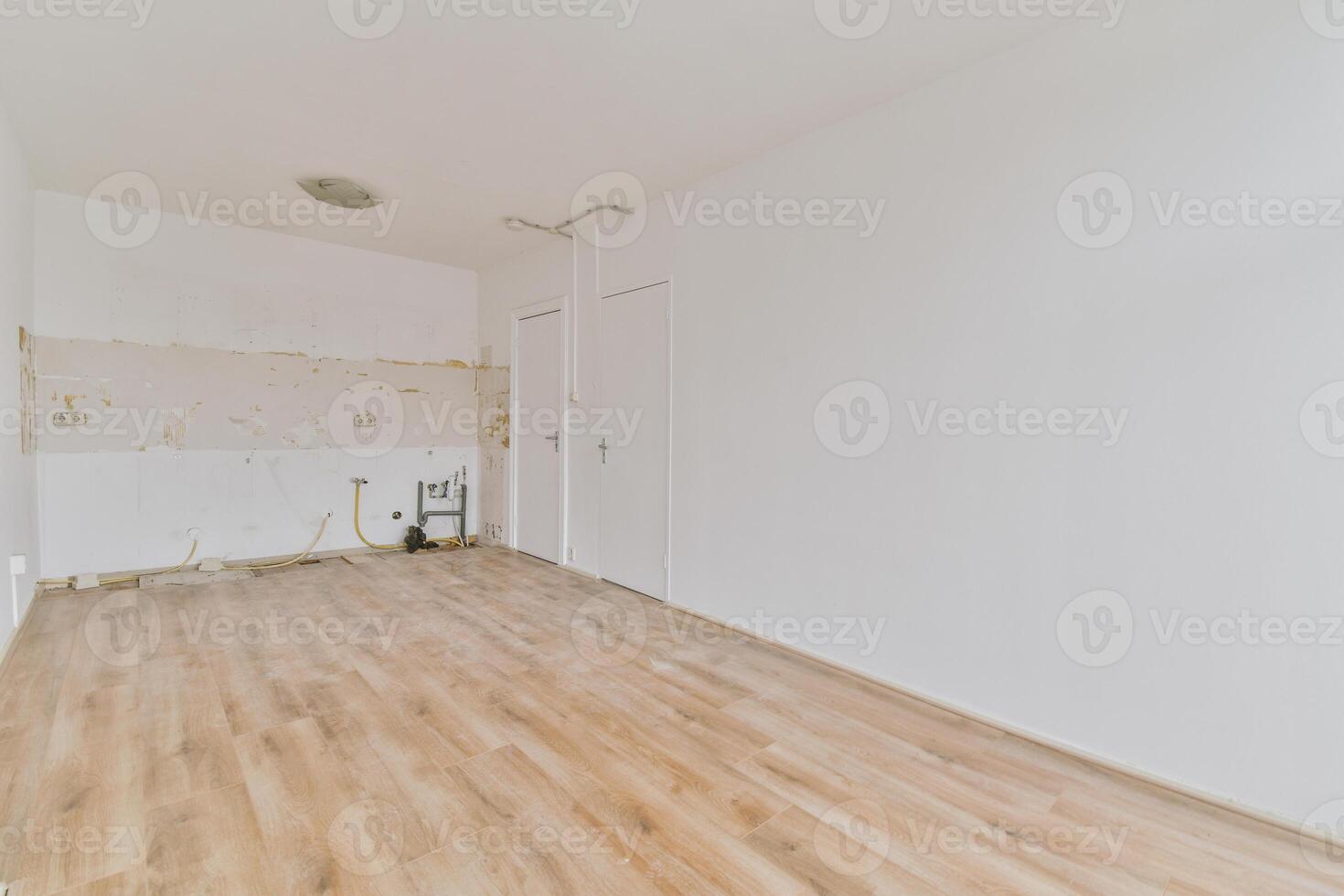 Empty room with wood floors and white walls photo