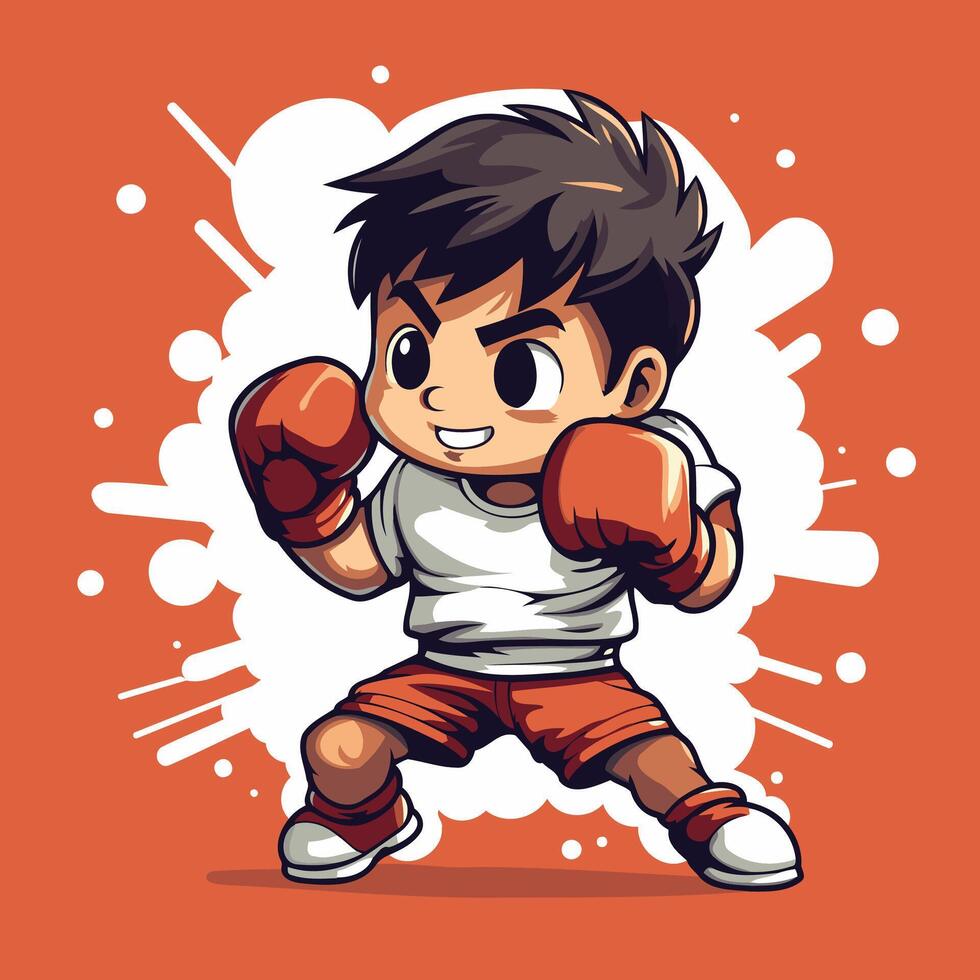Cartoon boy with boxing gloves and red shorts vector