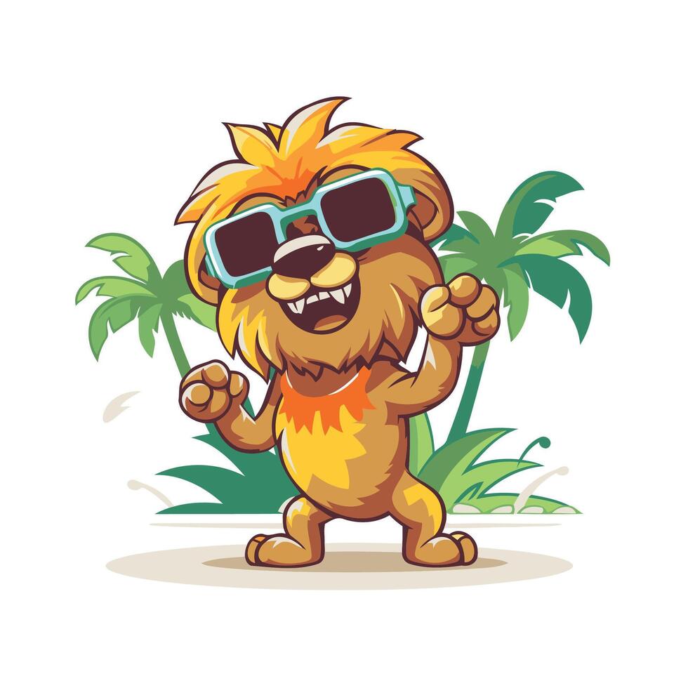 A cartoon lion wearing sunglasses and holding a coconut vector