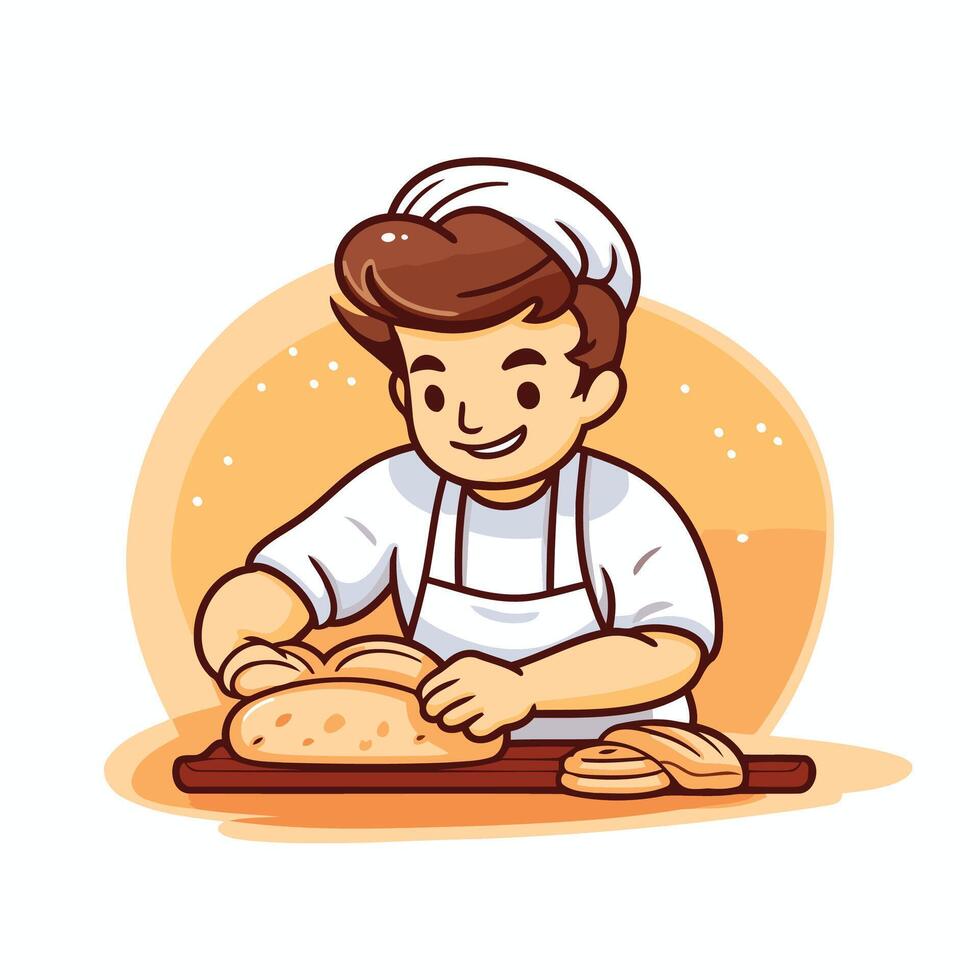A man in an apron is making bread vector