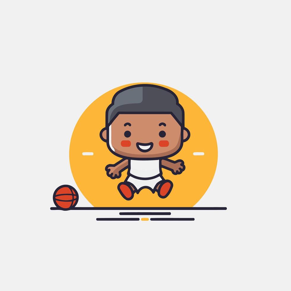 A cartoon boy playing basketball with a ball vector