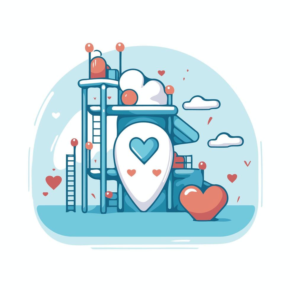 A cartoon building with hearts and a heart vector