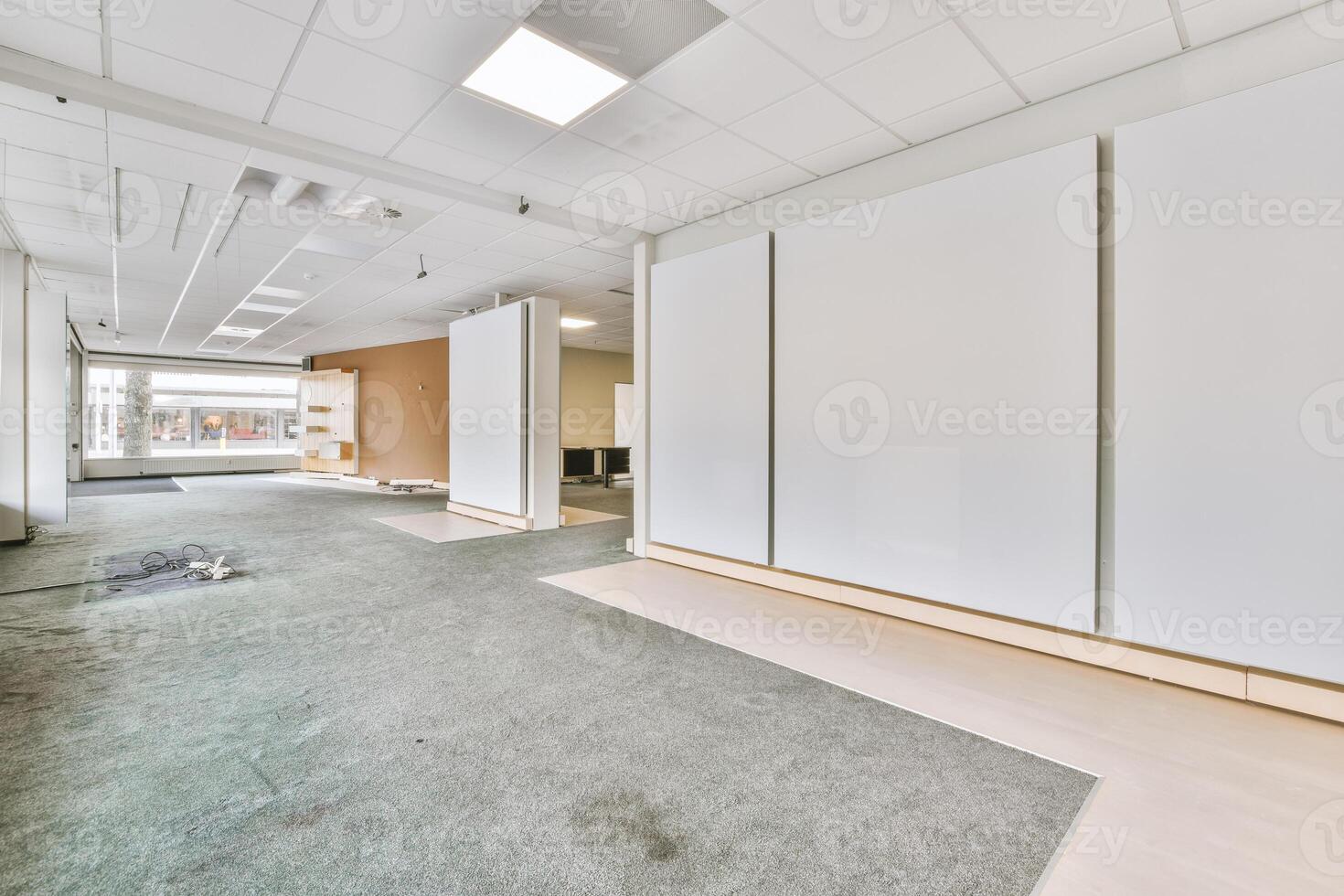 An empty office with white walls and carpet photo