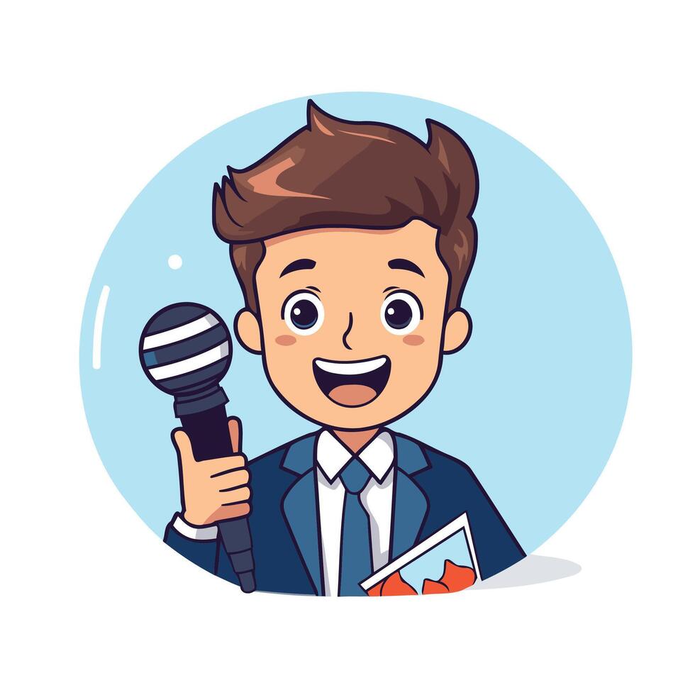 A cartoon man in a suit holding a microphone vector