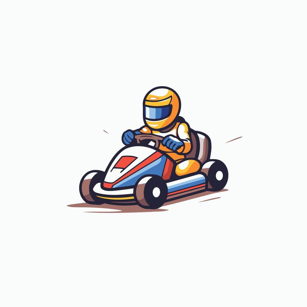 A cartoon go kart racer driving on a white background vector