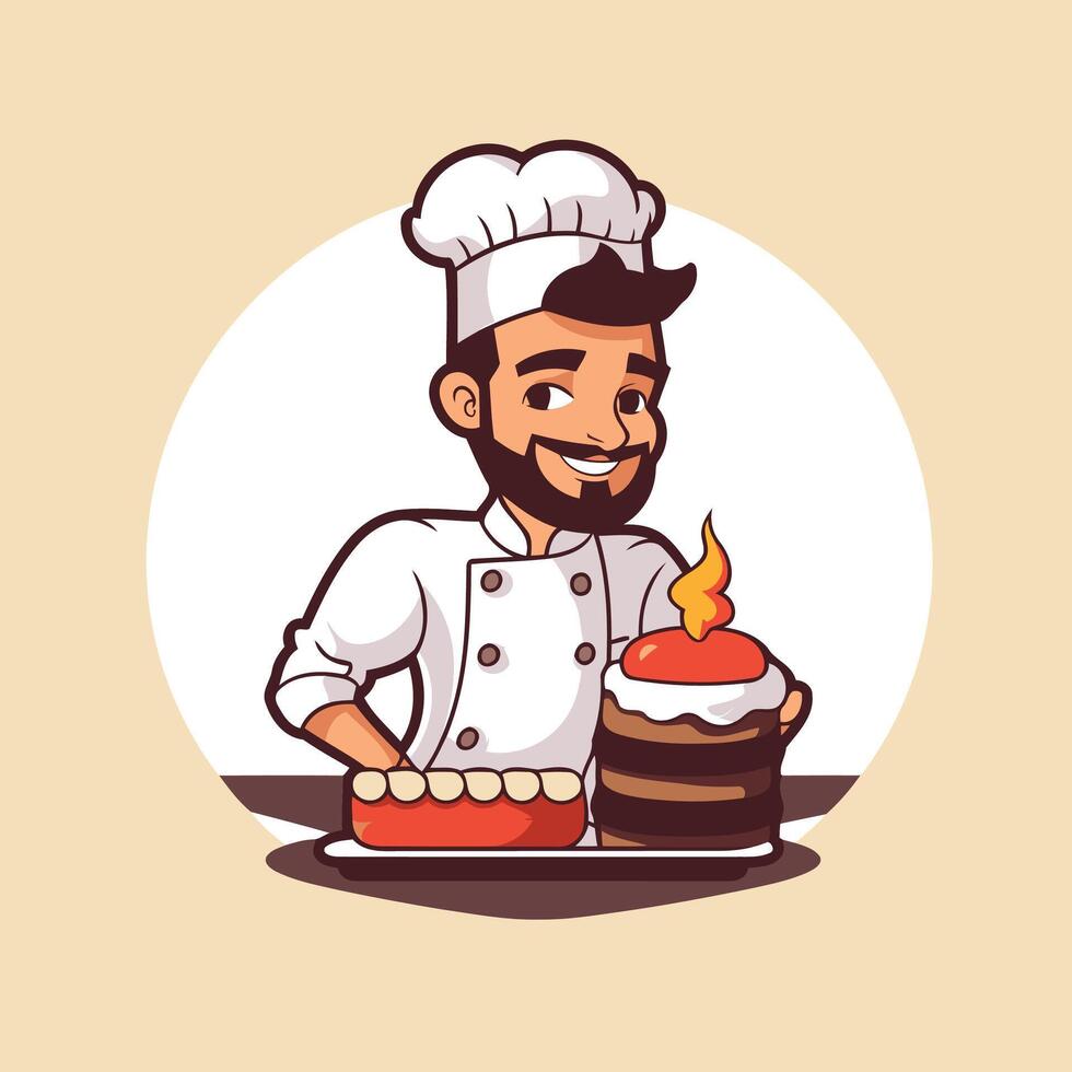 A cartoon chef with a cake and candles vector