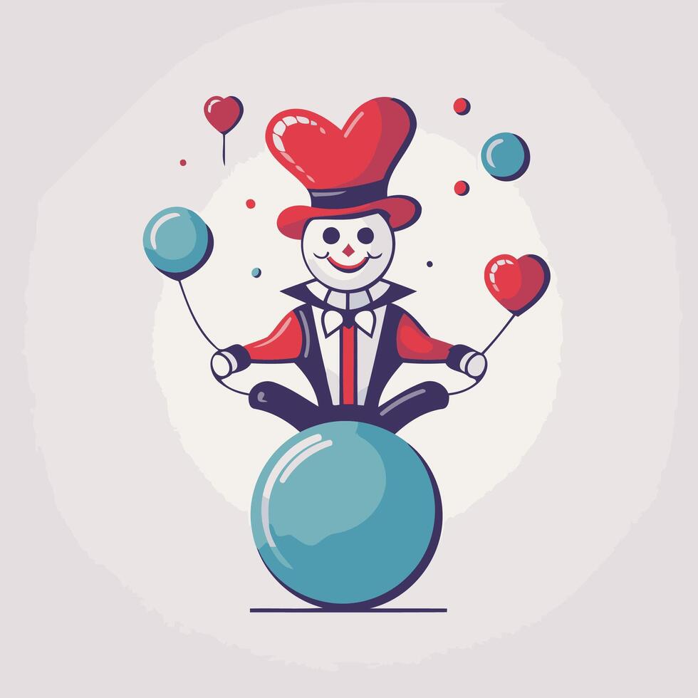 A clown with balloons and a heart on top vector