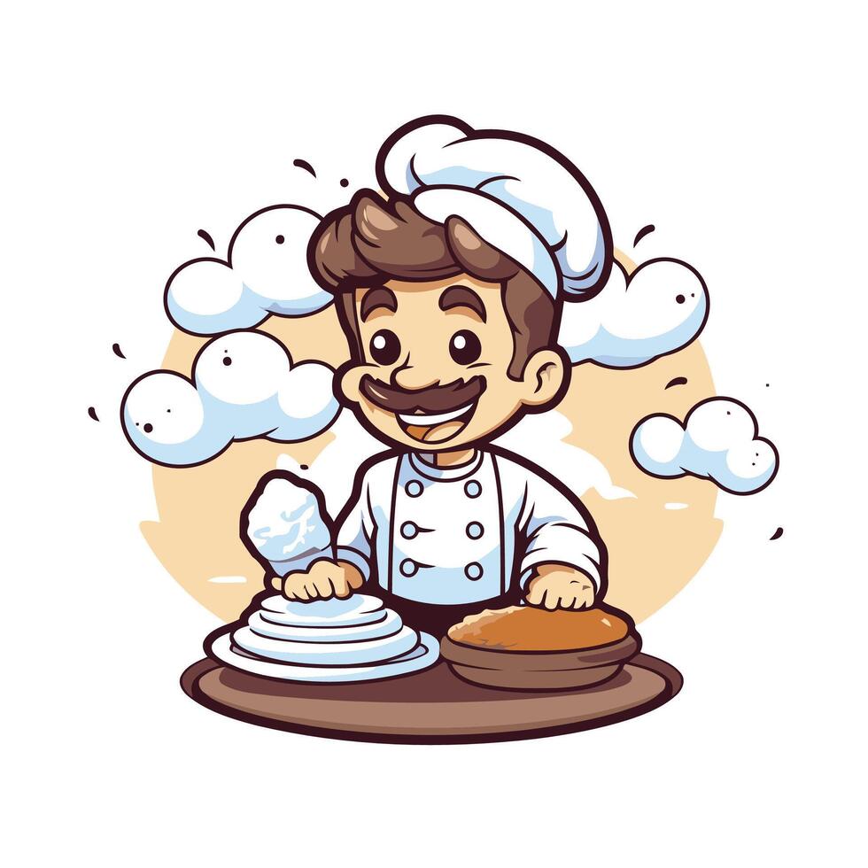 Chef cartoon character with pastry and cake vector