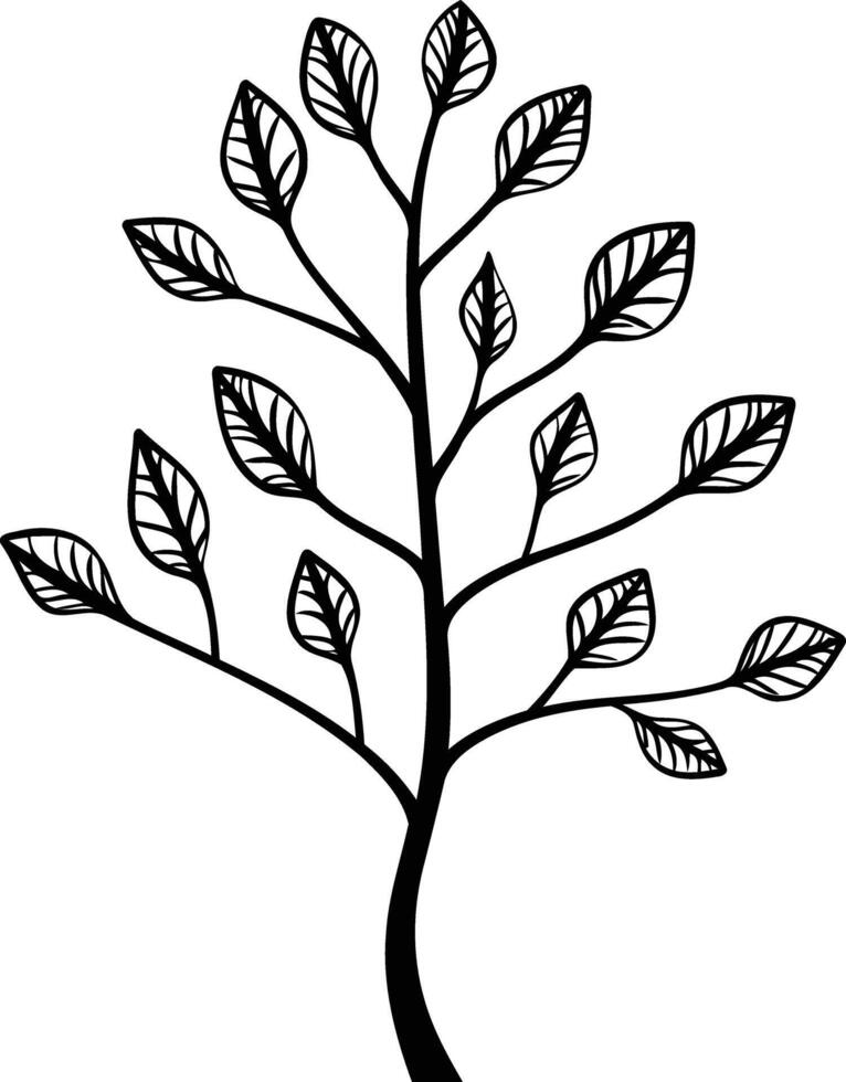 A black and white tree with leaves on it vector