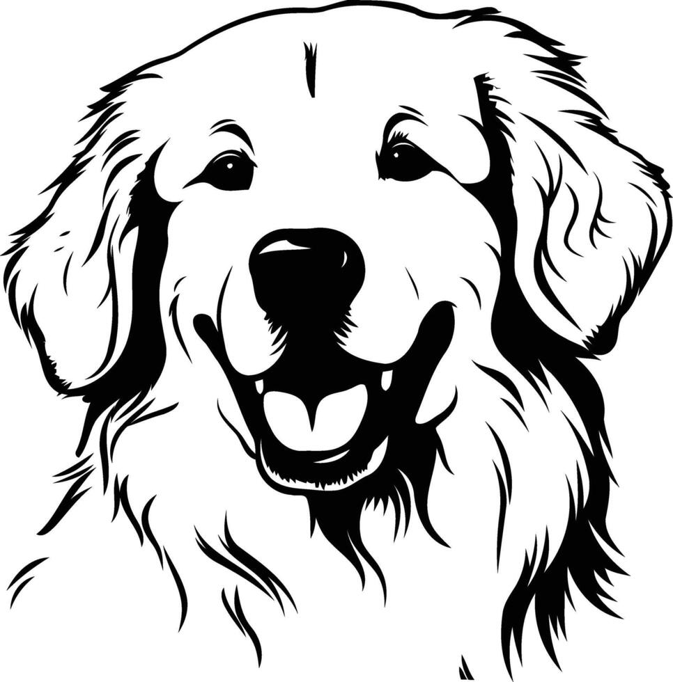 A dog's face is drawn in black and white vector