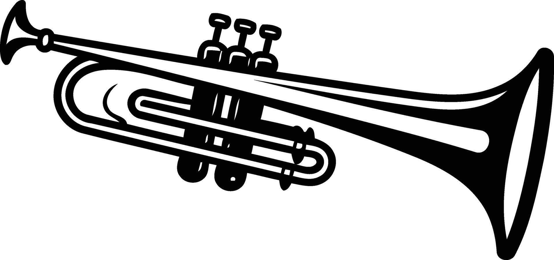 A black and white illustration of a trumpet vector