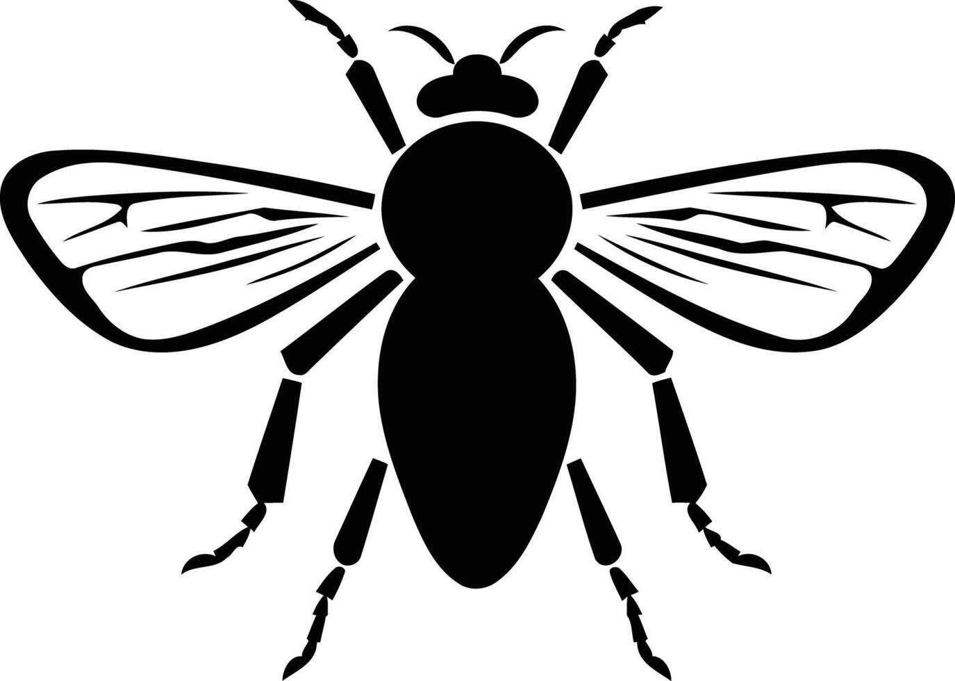 A black and white silhouette of a fly vector