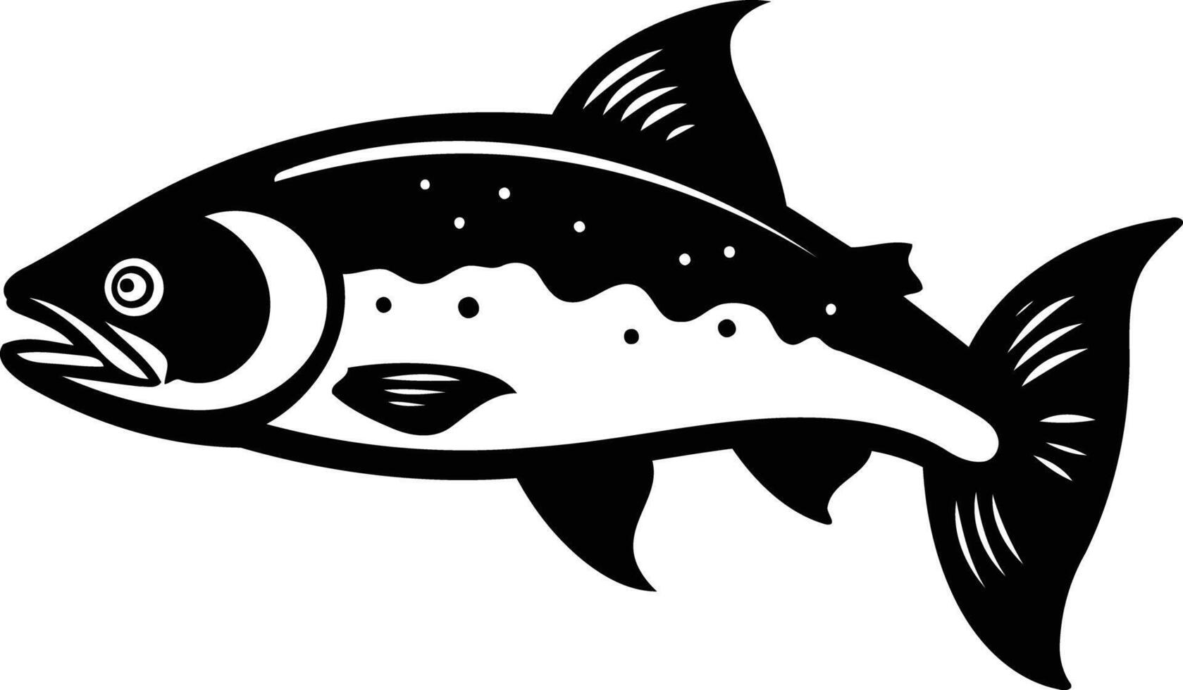 A fish is shown in black and white vector