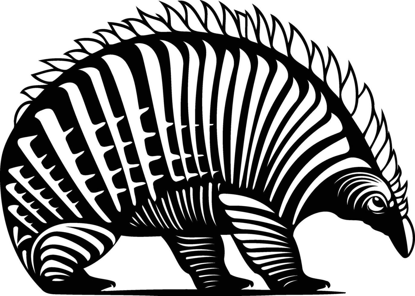 An armadillo with a black and white striped pattern vector
