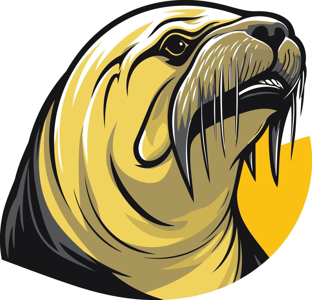 A sea lion head with a yellow background vector