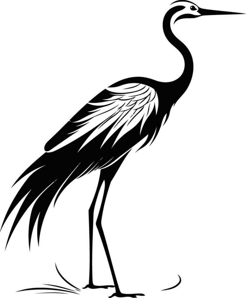 A black and white drawing of a crane vector