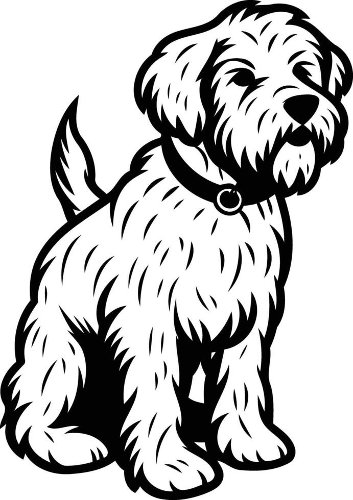 A black and white drawing of a dog sitting vector