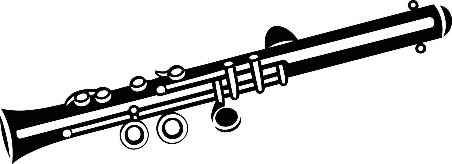 A black and white illustration of a clarinet vector