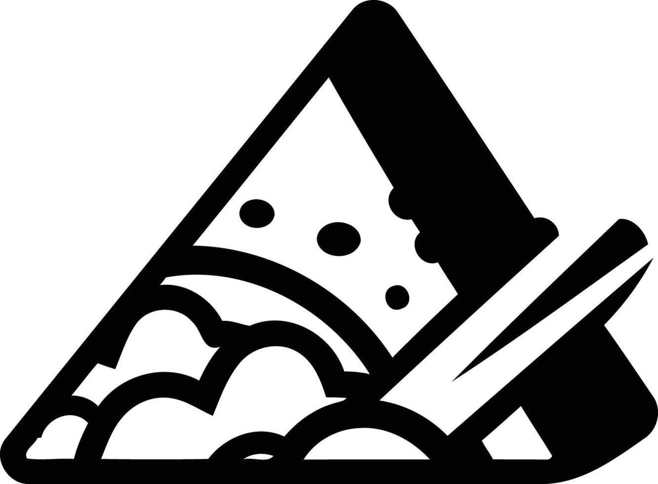 A black and white image of a pizza with a fork and knife vector