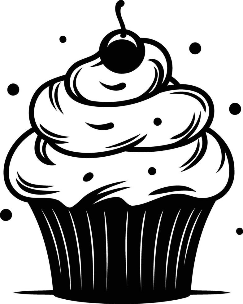 Black and white cupcake with cherry on top vector